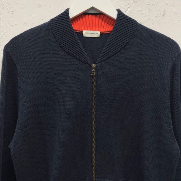 DRIES VAN NOTEN Navy Cotton Zip Up Cardigan - Picture 2 of 10